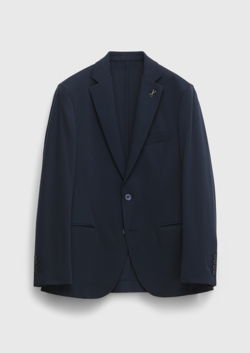 Navy Blue Plain Comfort Fit Suit - 1