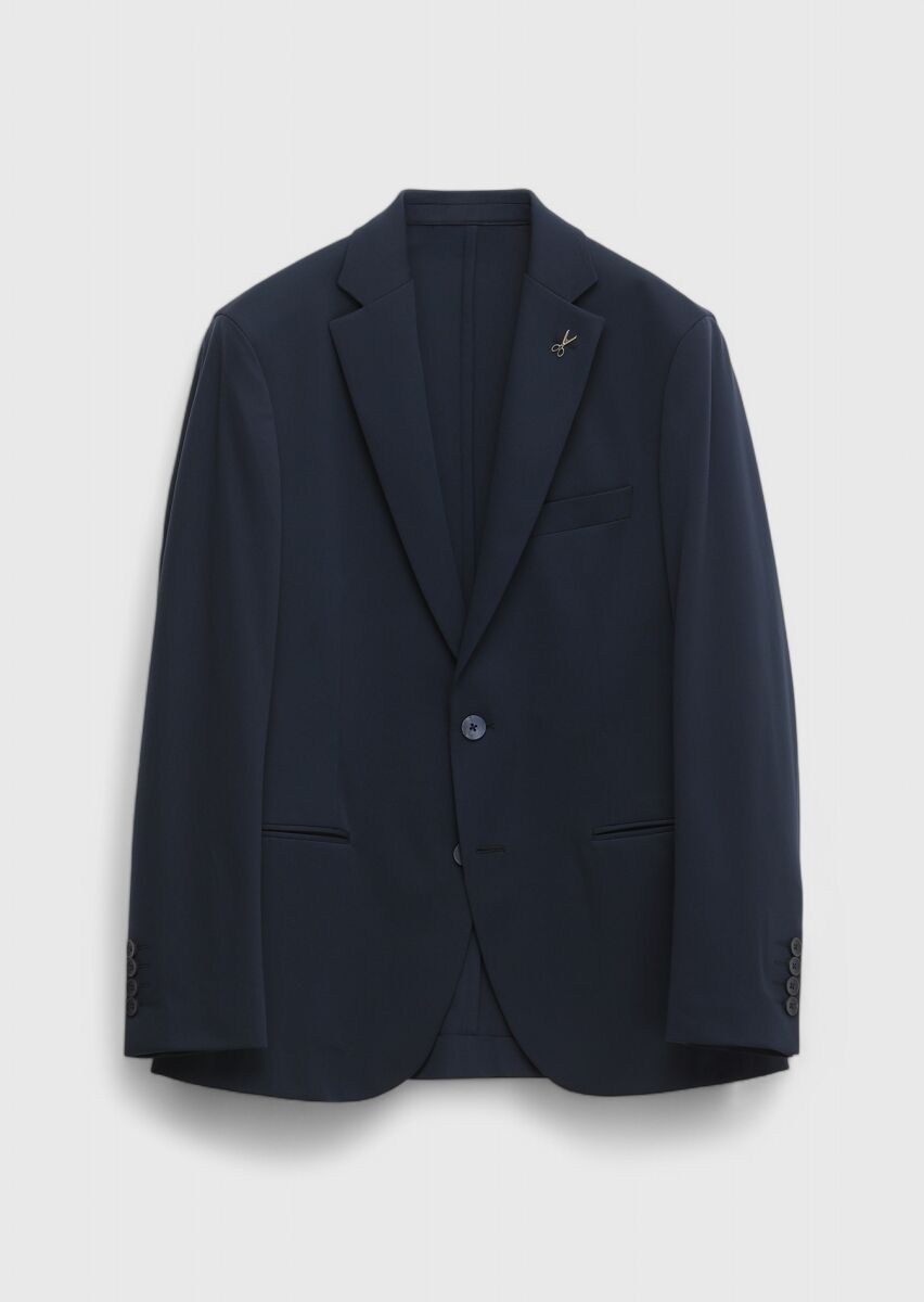 Navy Blue Plain Comfort Fit Suit - 1