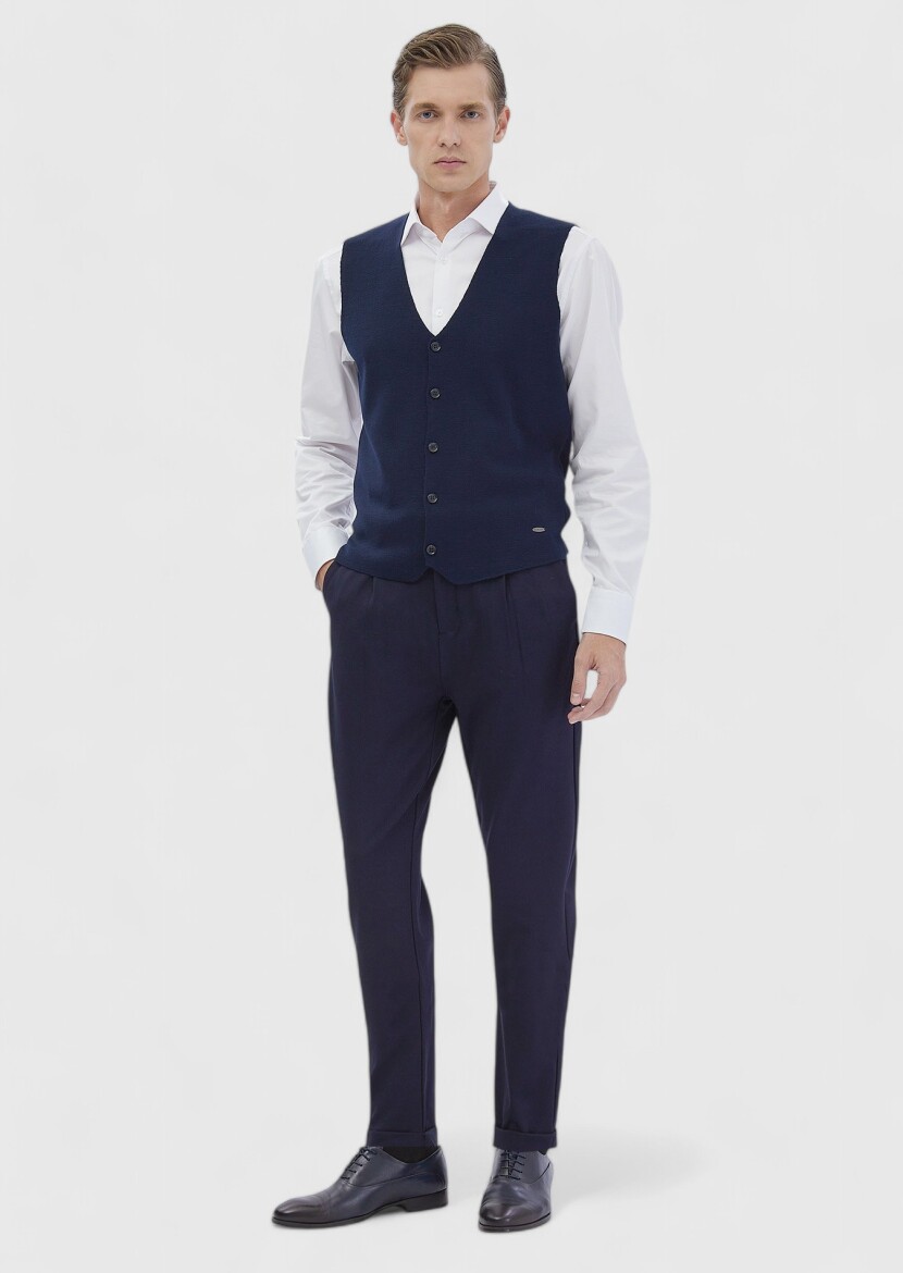 Navy Blue Plain Knitting Knit Vest 