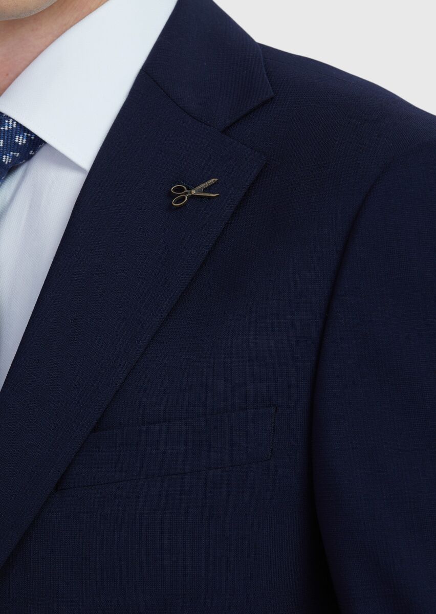 Navy Blue Plain Modern Fit Wool Blended Suit - 5