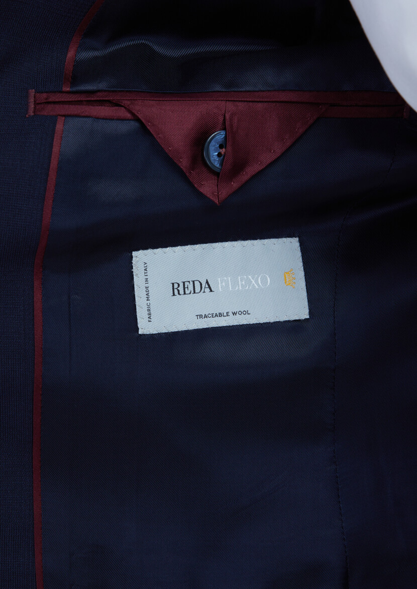 Navy Blue Plain Modern Fit Wool Blended Suit - 6