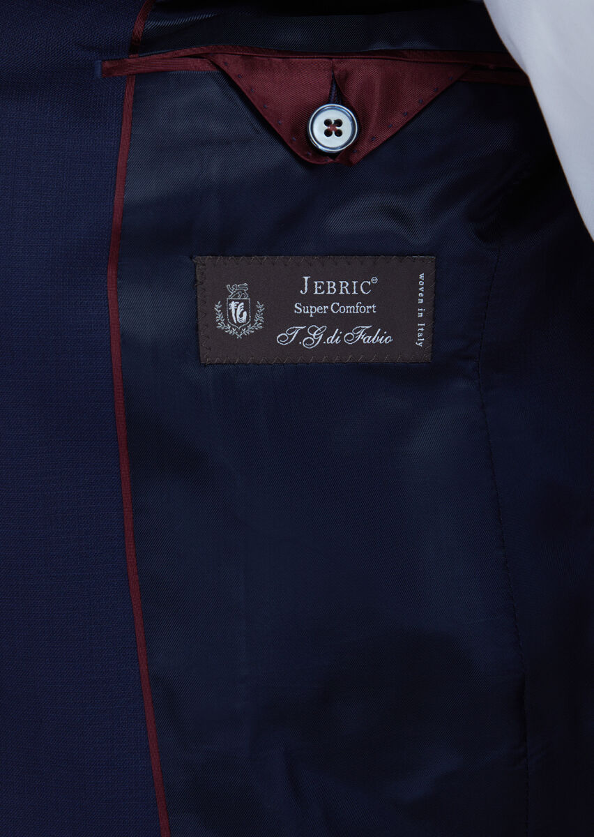 Navy Blue Plain Modern Fit Wool Blended Suit - 6