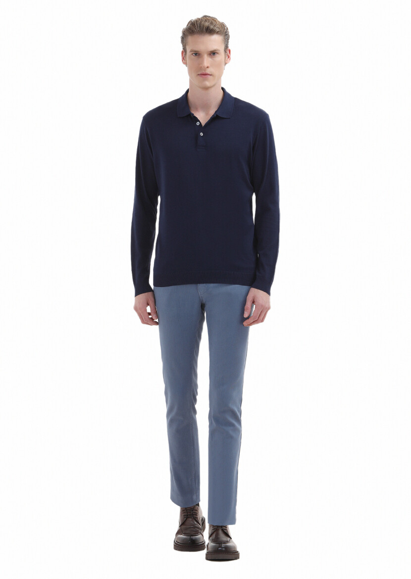 Navy Blue Plain Polo Neck 100% Cotton T-Shirt 