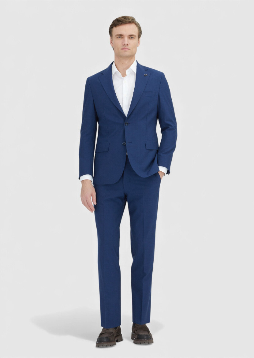 Navy Blue Plain Zeroweight Slim Fit Wool Blended Suit - RAMSEY