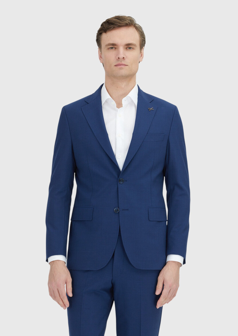 Navy Blue Plain Zeroweight Slim Fit Wool Blended Suit - RAMSEY