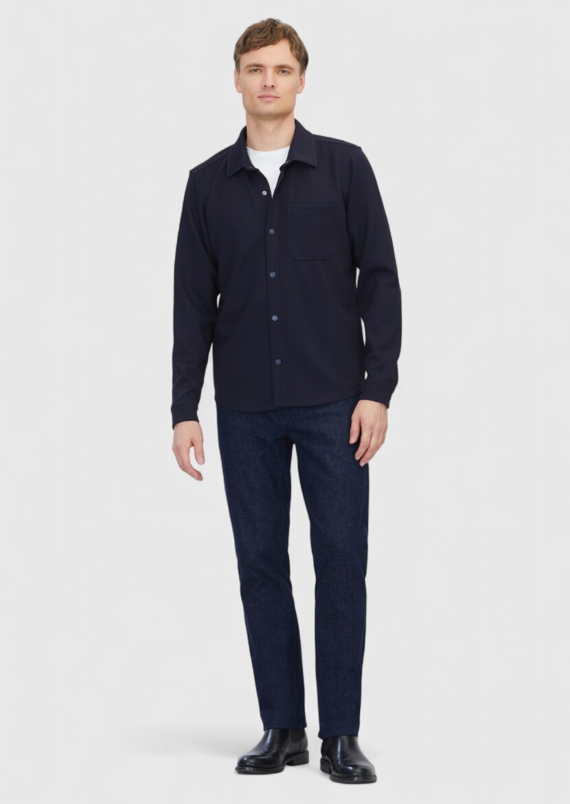 Navy Blue Polo Neck Plain Sweatshirt - RAMSEY