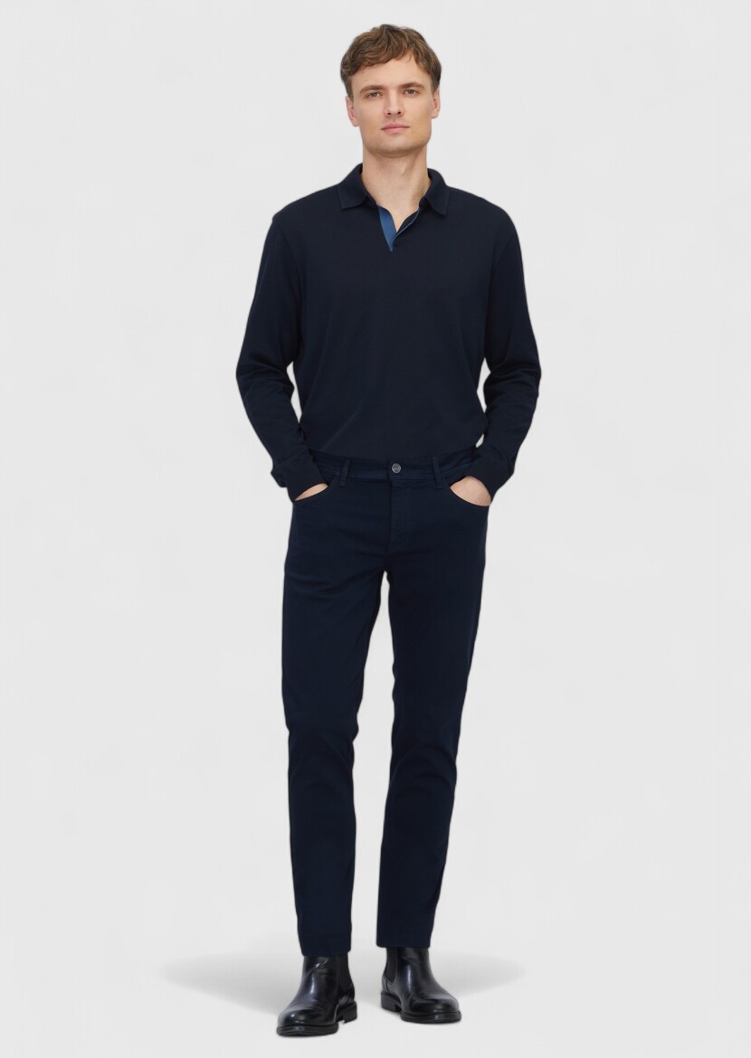 Navy Blue Polo Neck Plain Sweatshirt - RAMSEY