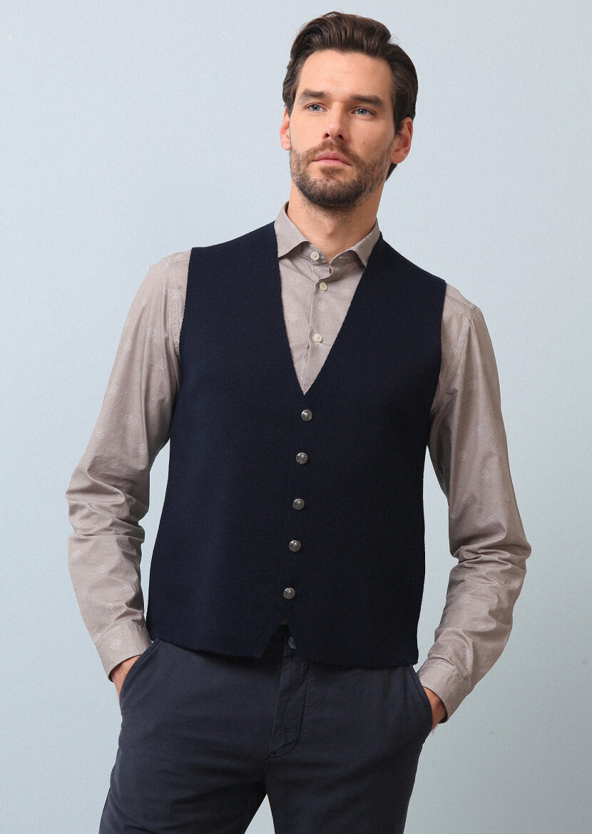 Navy Blue Regular Fit Casual Knitting Knit Vest 