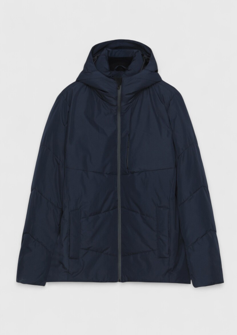 Navy Blue Regular Fit Hooded Casual Weaving Coat - RAMSEY