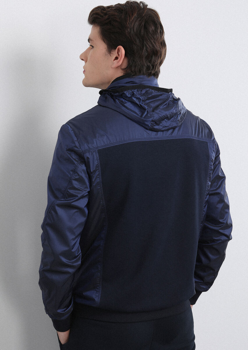 Navy Blue Regular Fit Turtleneck Casual Weaving Coat - 5