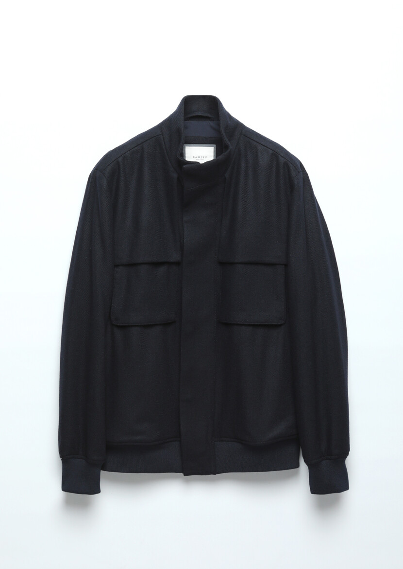 Navy Blue Regular Fit Turtleneck Casual Weaving Coat - RAMSEY