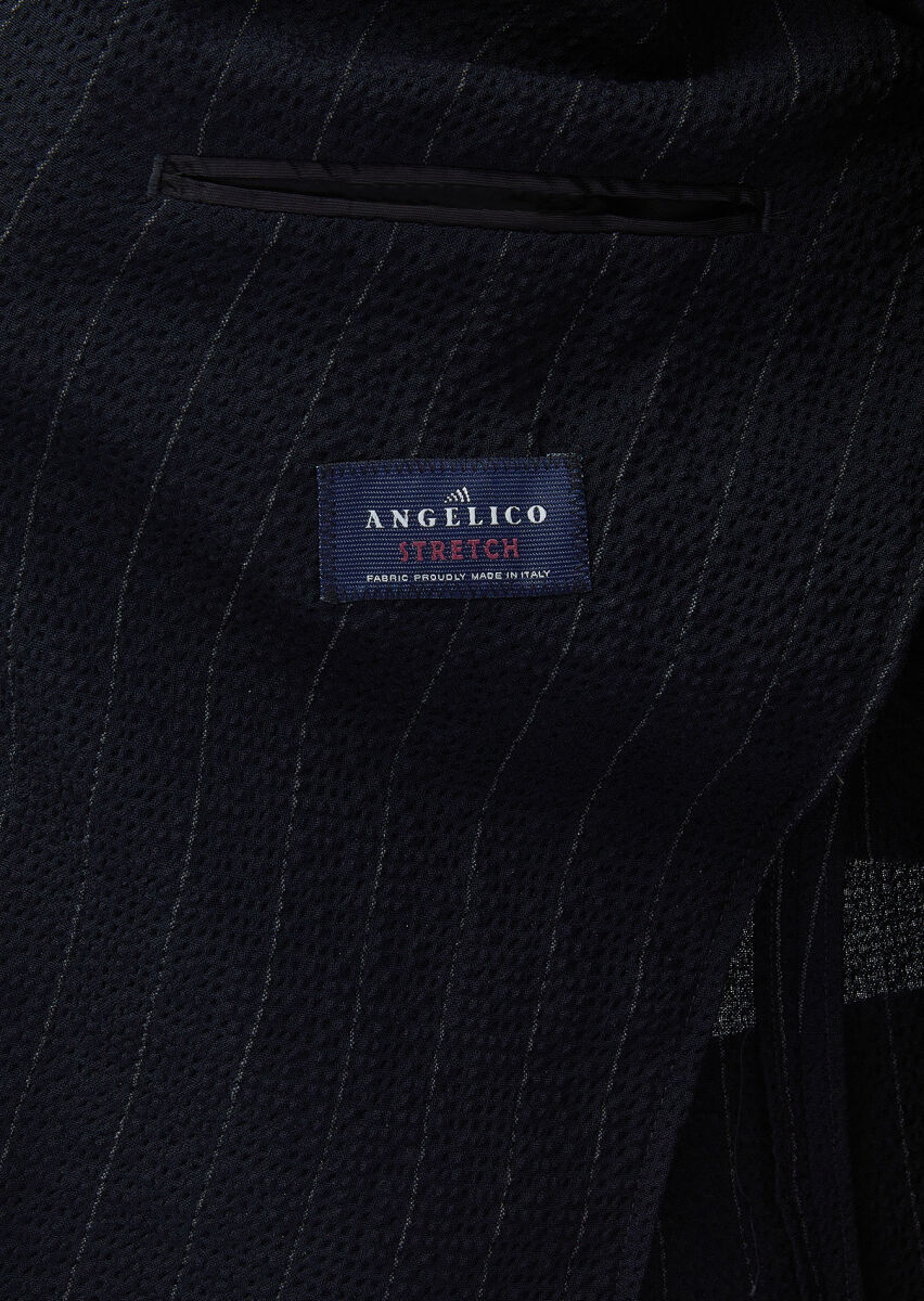 Navy Blue Striped Oversize Fit Cotton Blended Suit - 8