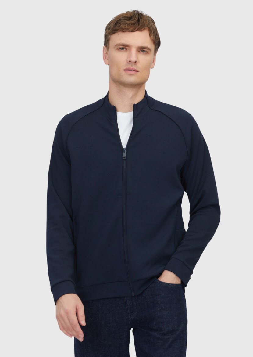 Navy Blue Turtleneck Plain Sweatshirt - RAMSEY