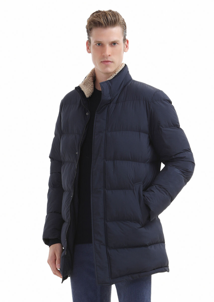 Navy Blue Weaving Coat - 1