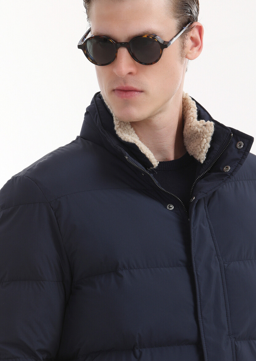 Navy Blue Weaving Coat - 3