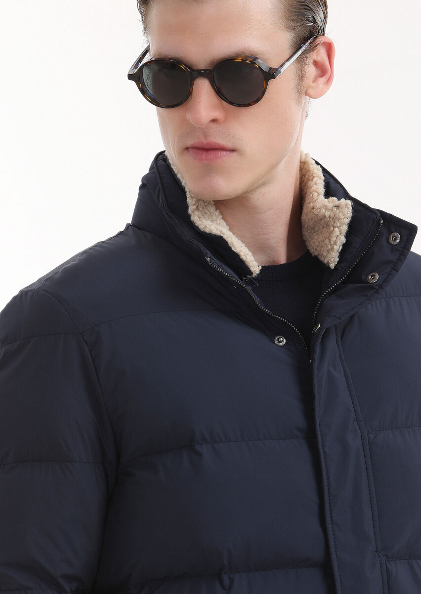 Navy Blue Weaving Coat - 3