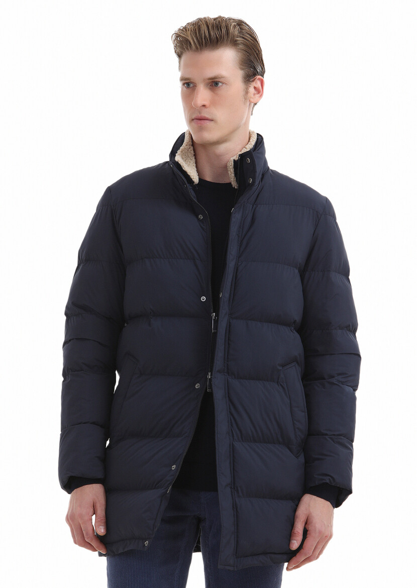 Navy Blue Weaving Coat - 4