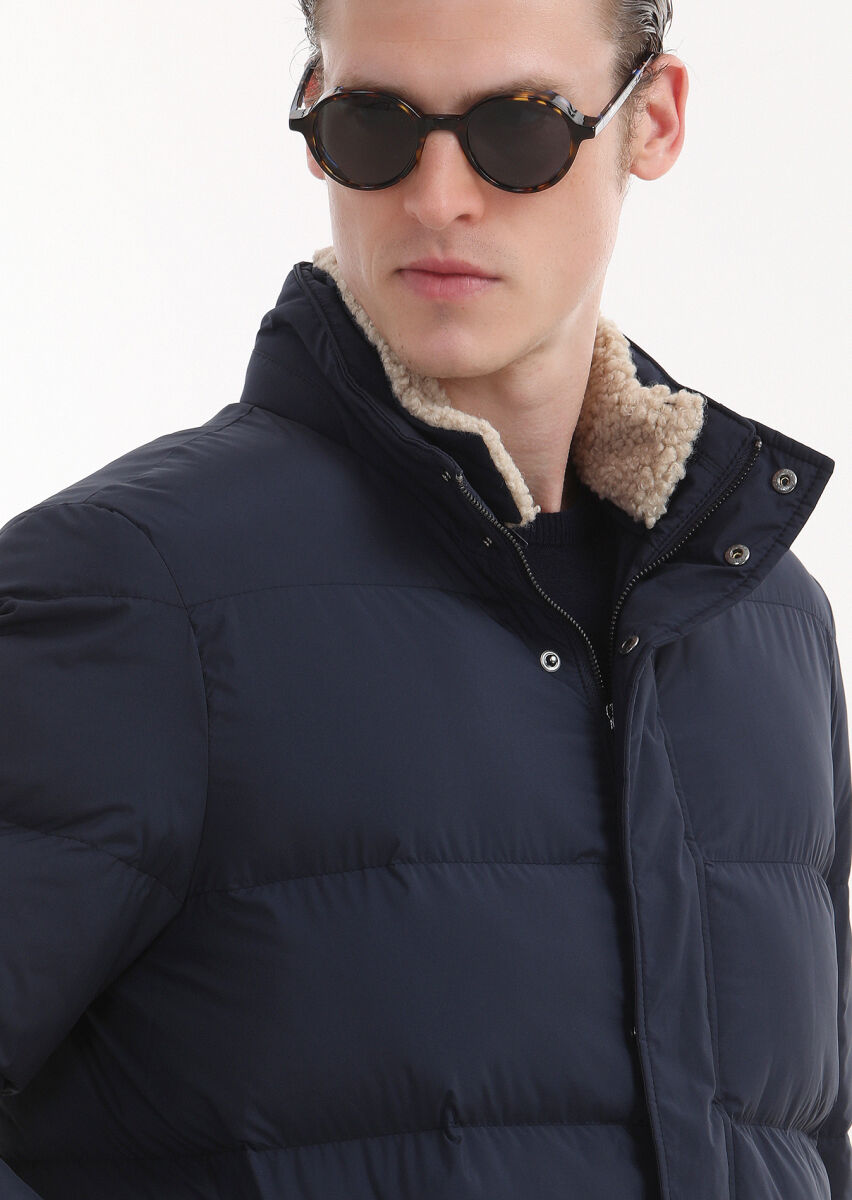 Navy Blue Weaving Coat - 5
