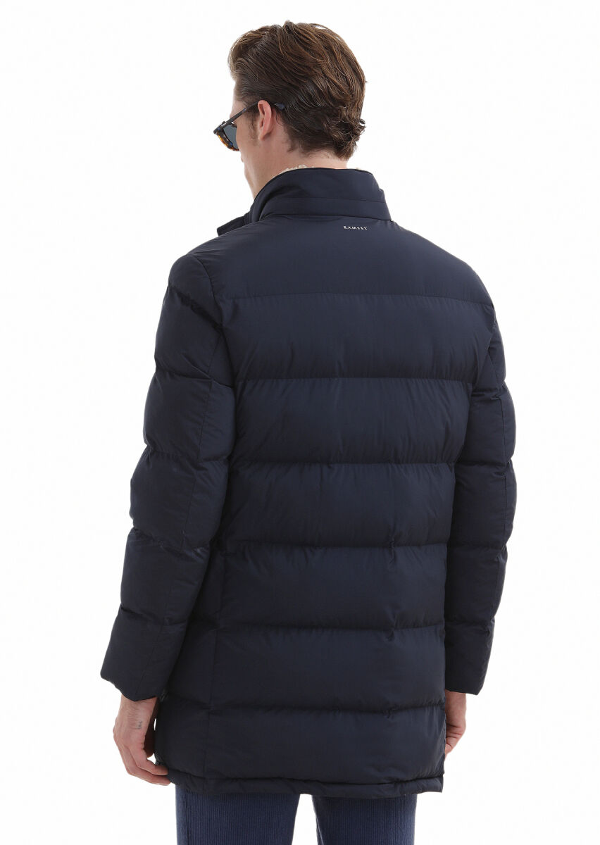 Navy Blue Weaving Coat - 7