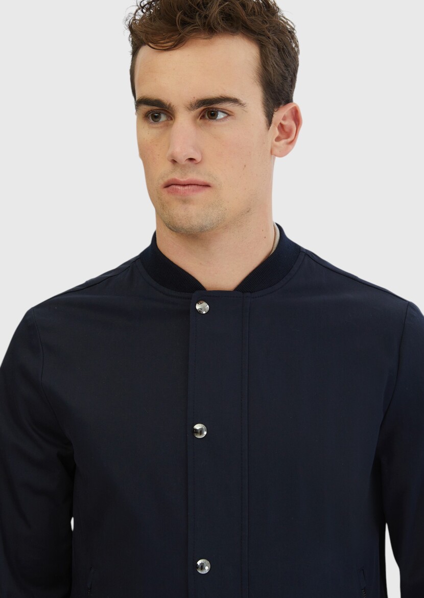 Navy Blue Weaving Coat - 4