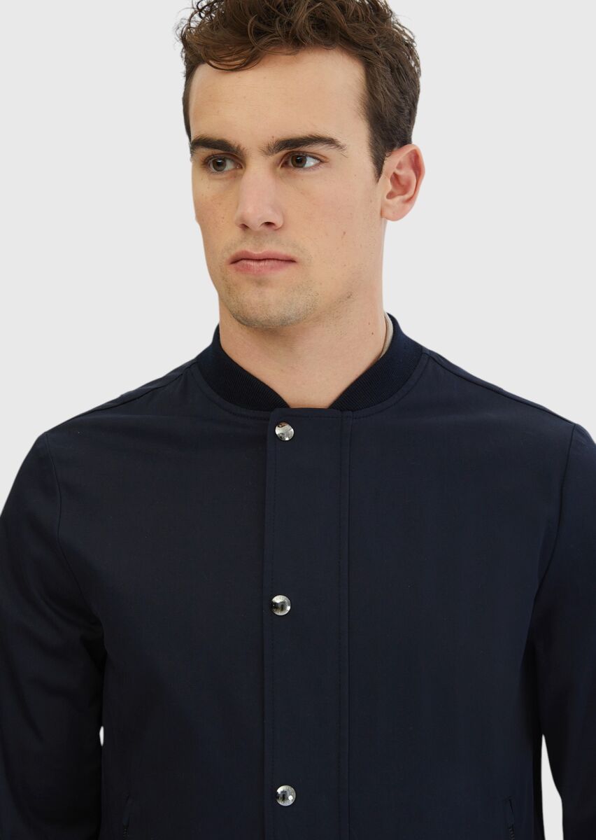 Navy Blue Weaving Coat - 4