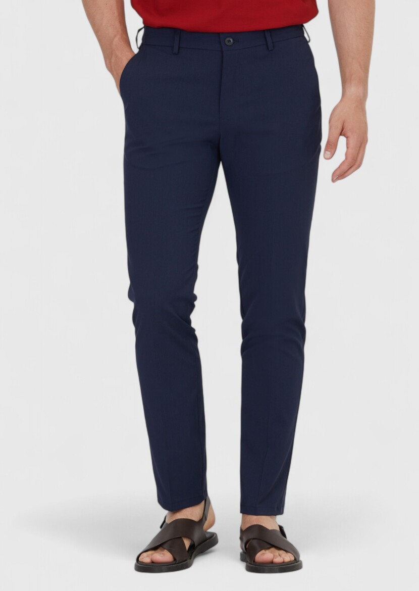 Navy Blue Weaving Jogging Fit Casual Trousers 