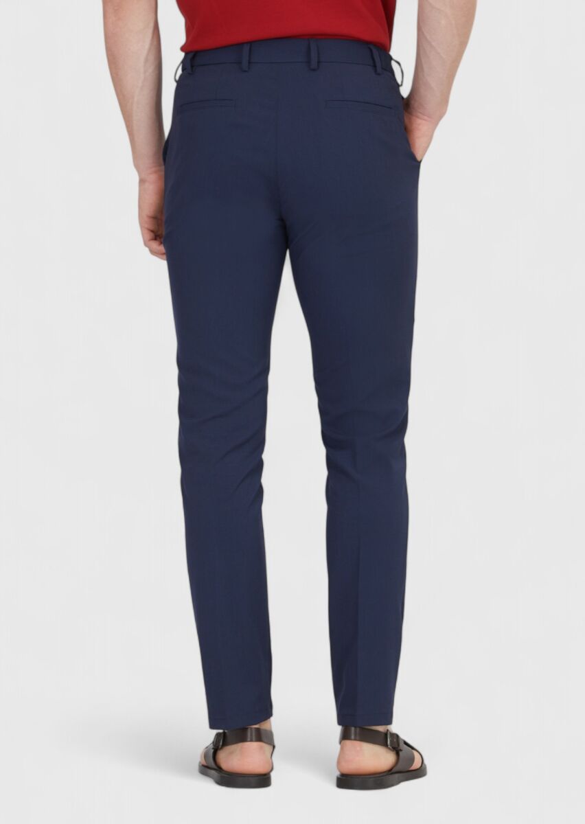 Navy Blue Weaving Jogging Fit Casual Trousers - 4