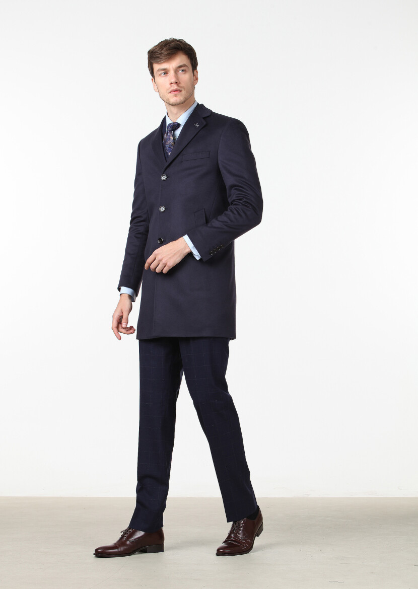 Navy Blue Weaving Overcoat 