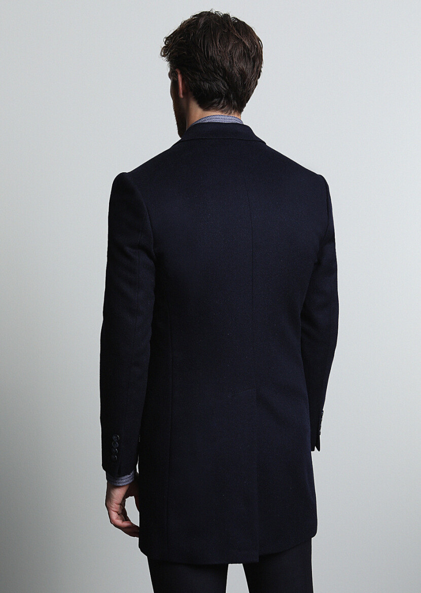 Navy Blue Weaving Overcoat - 5