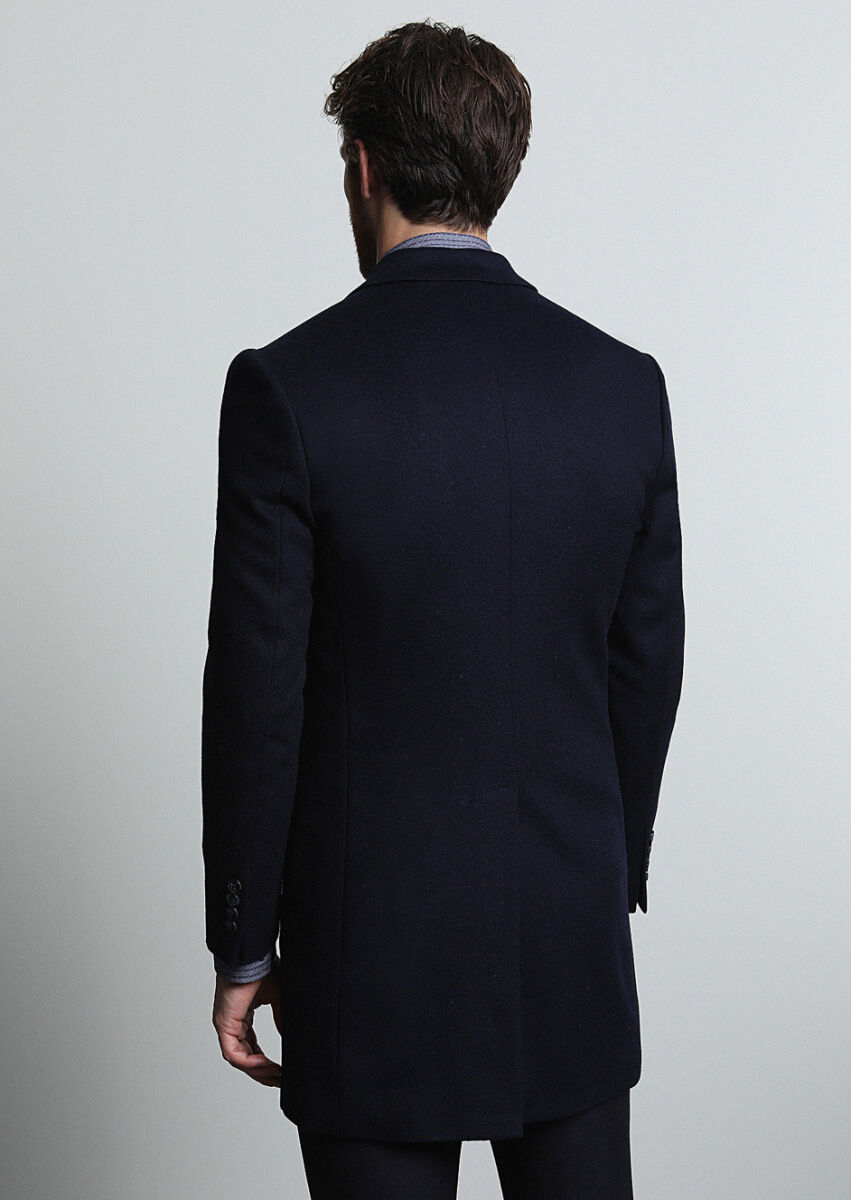 Navy Blue Weaving Overcoat - 5