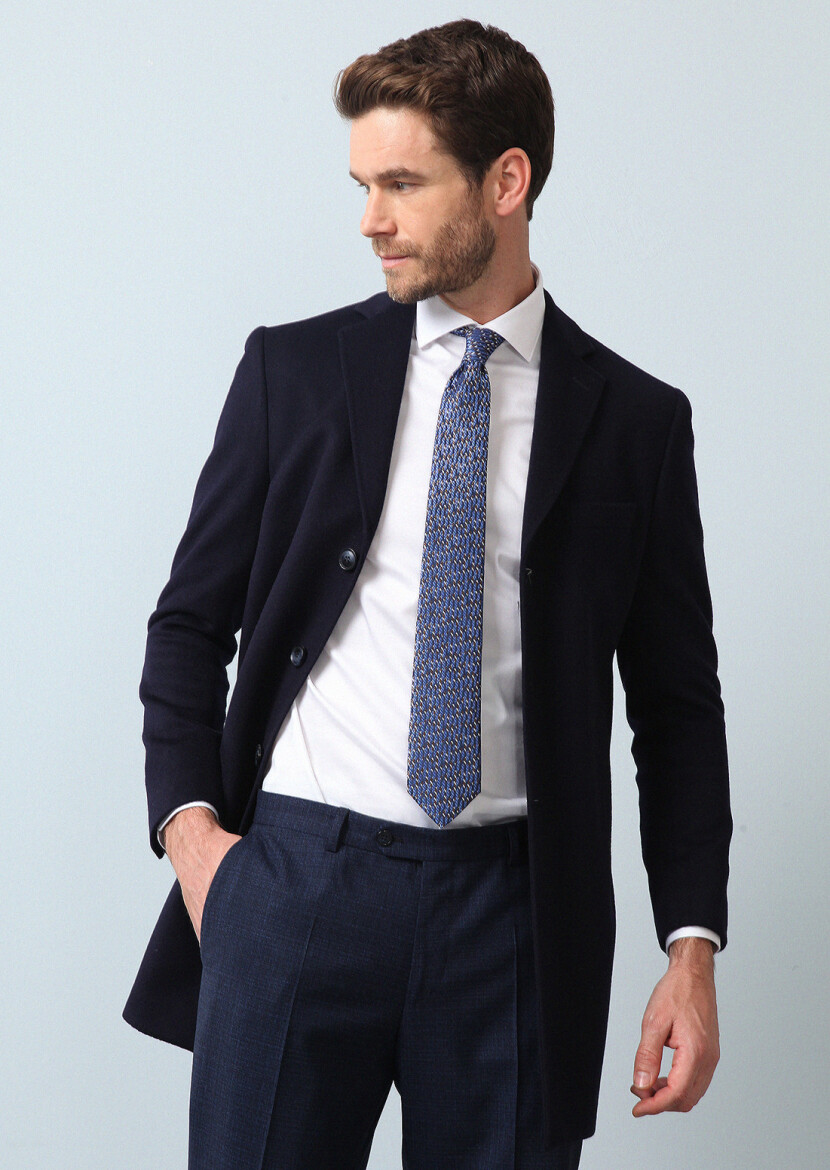 Navy Blue Weaving Overcoat 