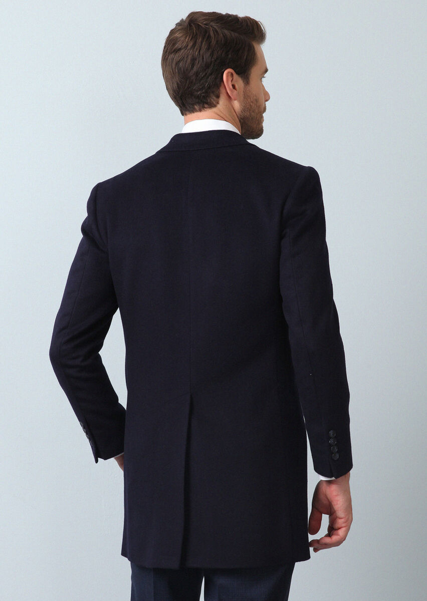 Navy Blue Weaving Overcoat - 5