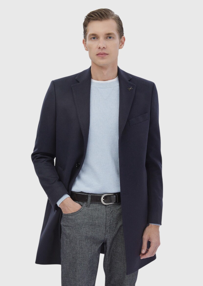 Navy Blue Weaving Overcoat 