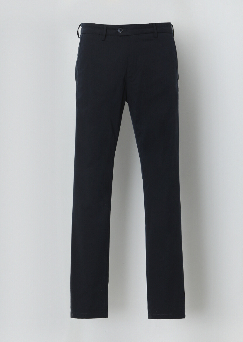 Navy Blue Weaving Regular Fit Casual Trousers - 5