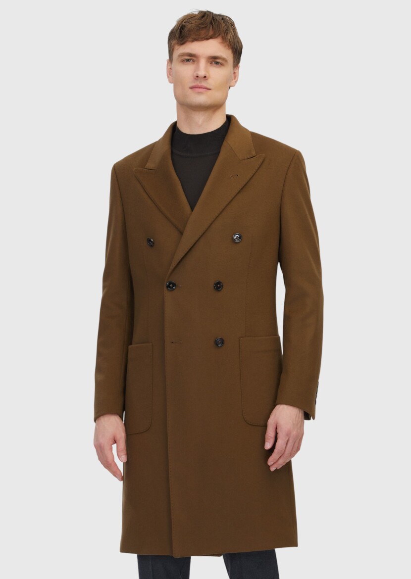 Oil Green Regular Fit Double Breasted Collar Casual Weaving Overcoat - RAMSEY