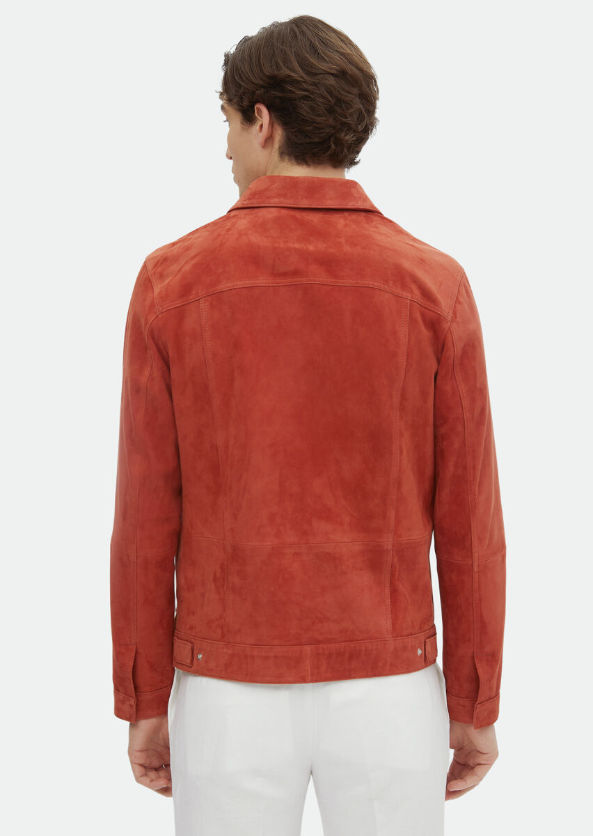 Orange Suede Leather Coat - 6