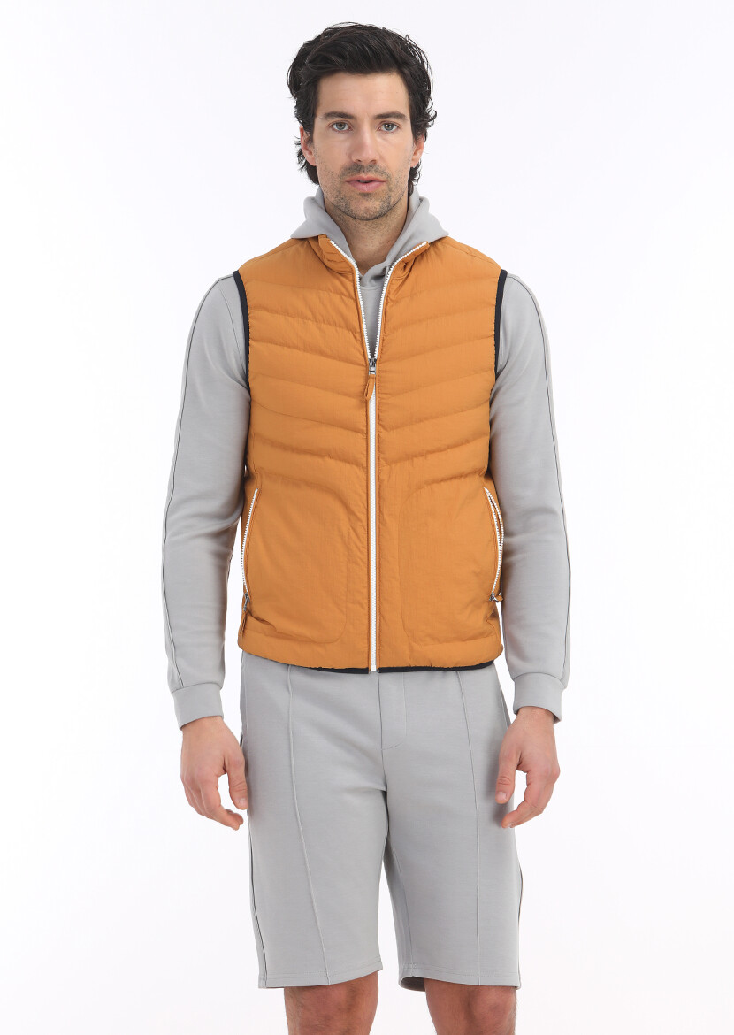 Orange Weaving Puffer Vest 