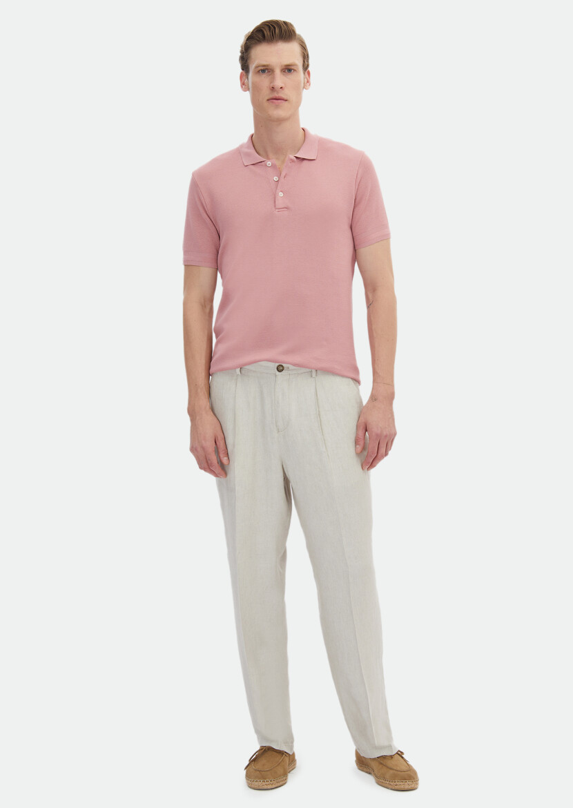 Pink Jacquard Polo Neck 100% Cotton T-Shirt 