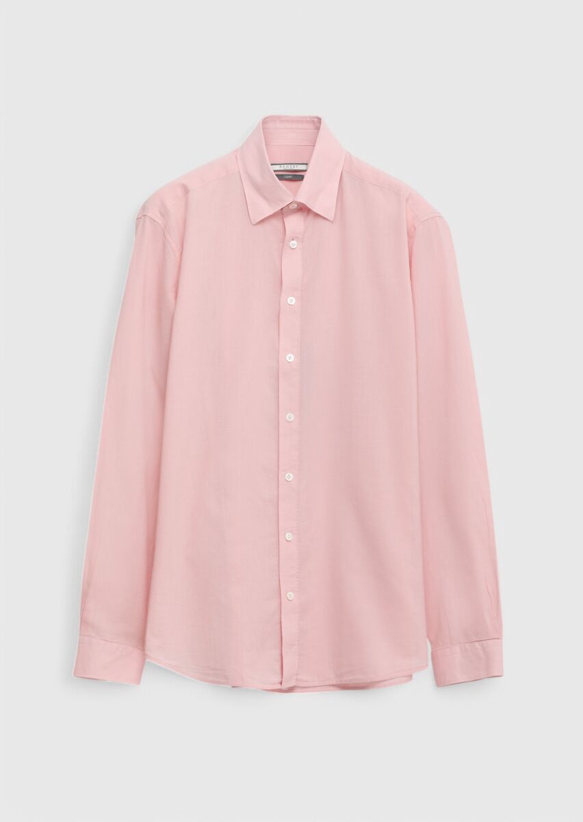 Pink Plain Casual Fit Weaving Casual 100% Cotton Shirt - 1