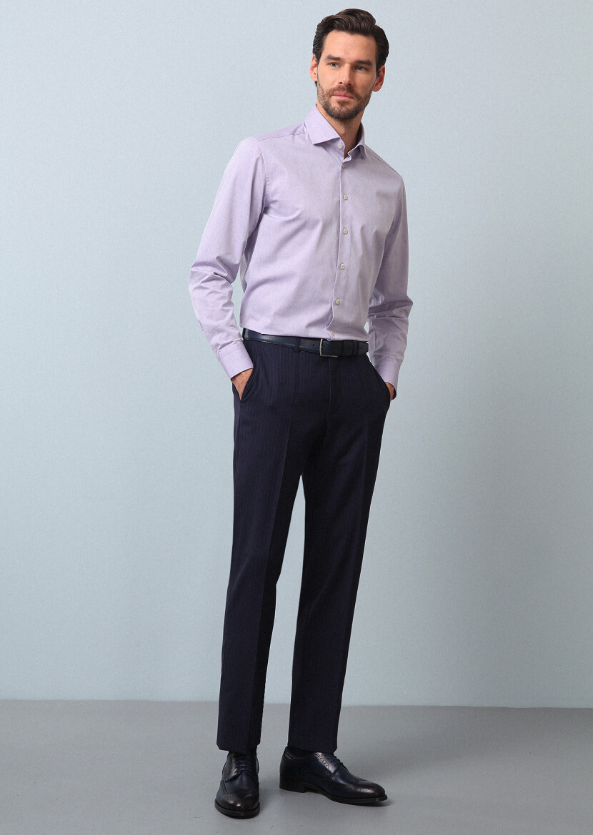 Purple Plain Regular Fit Weaving Classical Cotton Blended Shirt 