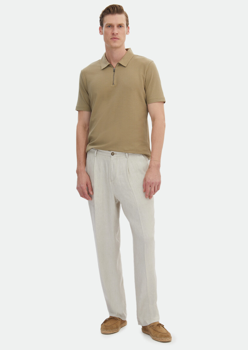 Reseda Green Jacquard Polo Neck 100% Cotton T-Shirt 