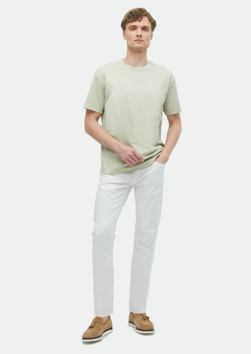 Reseda Green Plain Crew Neck 100% Cotton T-Shirt 