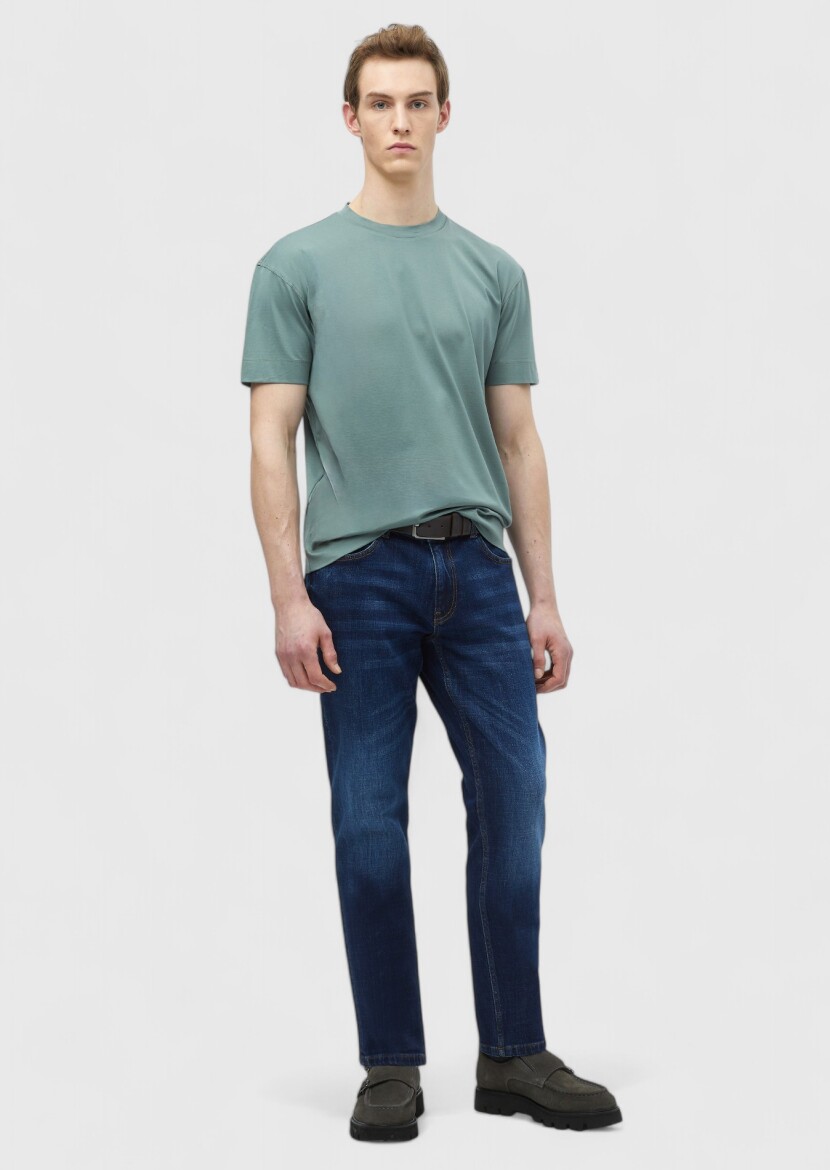 Reseda Green Plain Crew Neck 100% Cotton T-Shirt 