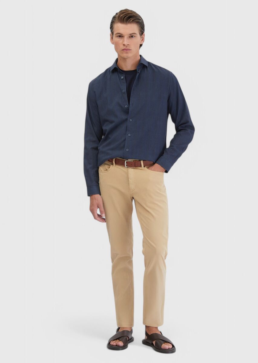 Saffron Weaving Slim Fit Casual Cotton Blended Trousers - 1