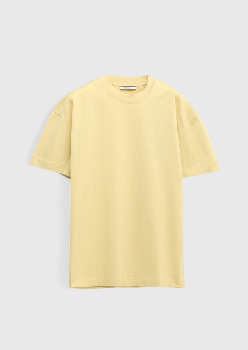 Safran Düz Bisiklet Yaka %100 Pamuk T-Shirt - 7