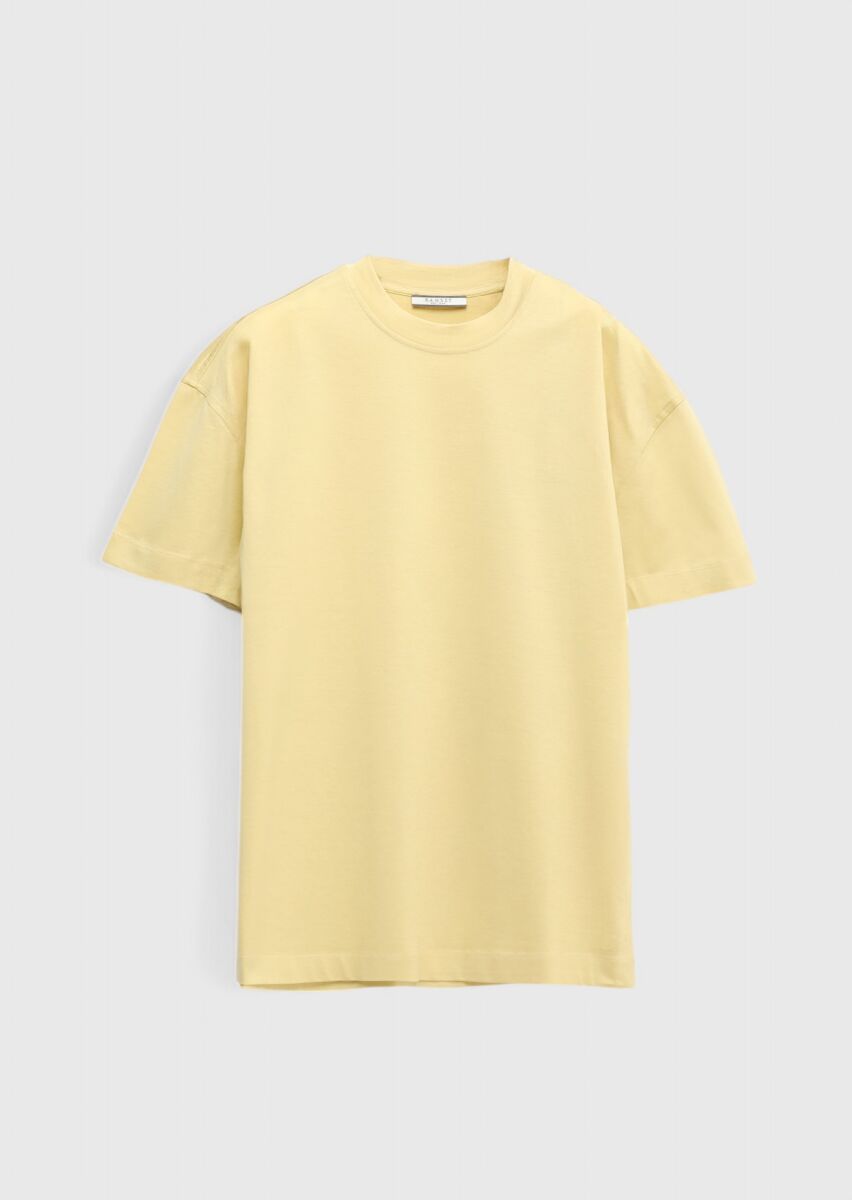 Safran Düz Bisiklet Yaka %100 Pamuk T-Shirt - 7