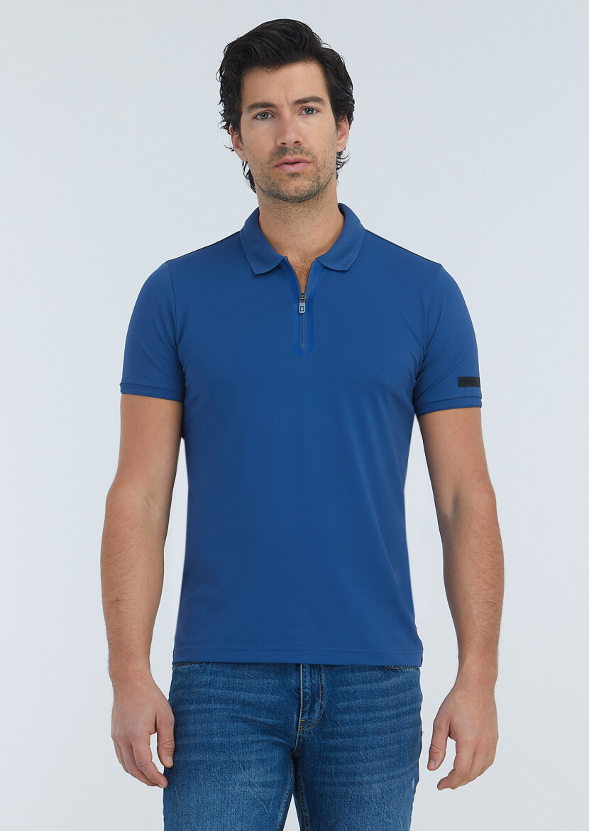 Saks Baskılı Polo Yaka Pamuk Karışımlı T-Shirt 