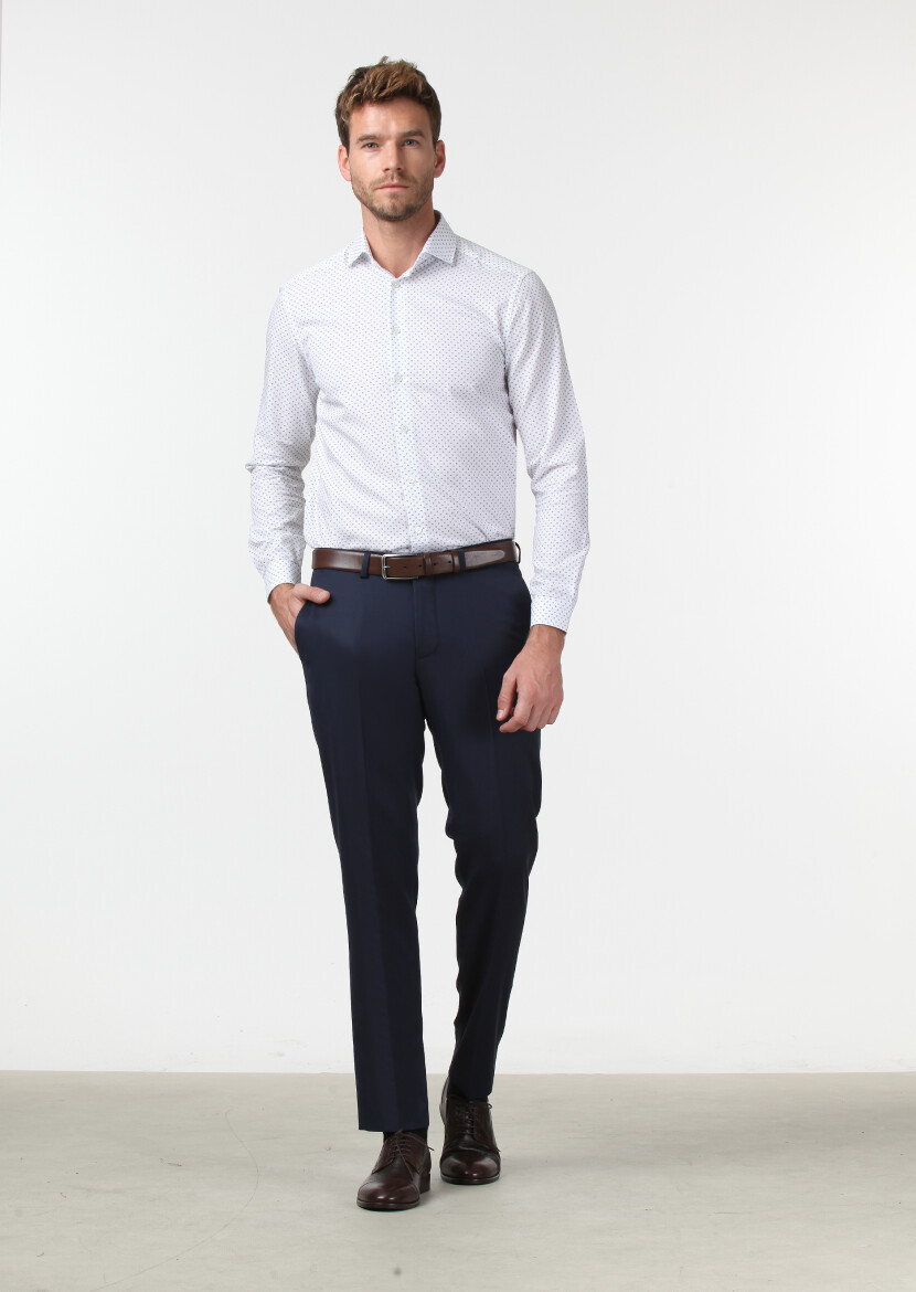 Saks Düz Kumaş Regular Fit Klasik %100 Yün Pantolon 