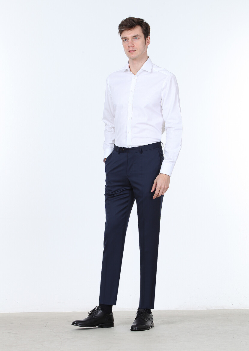 Saks Düz Kumaş Regular Fit Klasik %100 Yün Pantolon 