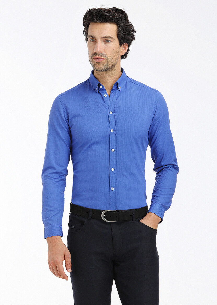 Saks Fitilli Regular Fit Dokuma Casual %100 Pamuk Gömlek 